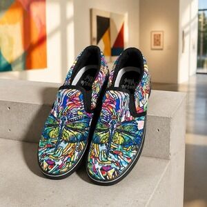 Yes We Vibe Dragonfly Stained Glass Slip-On Sneakers Women's 6 or Youth 4M